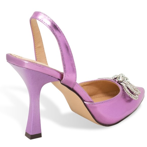 Women’s Rhinestone Bow Slingback Pointed Toe Heel Pumps - Picture 3 of 4